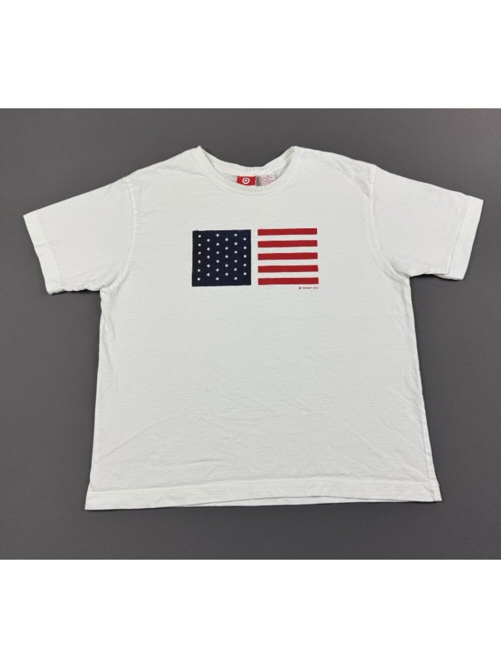 Rare Vintage Y2K Target USA Flag Art White Crop Fit Shirt Womens Medium Promo